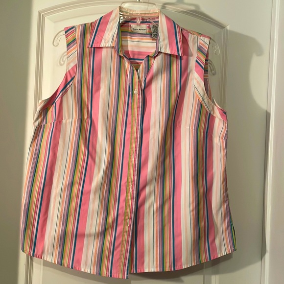 Tops - Pink stripe summer blouse. White Stag size L(12//14).